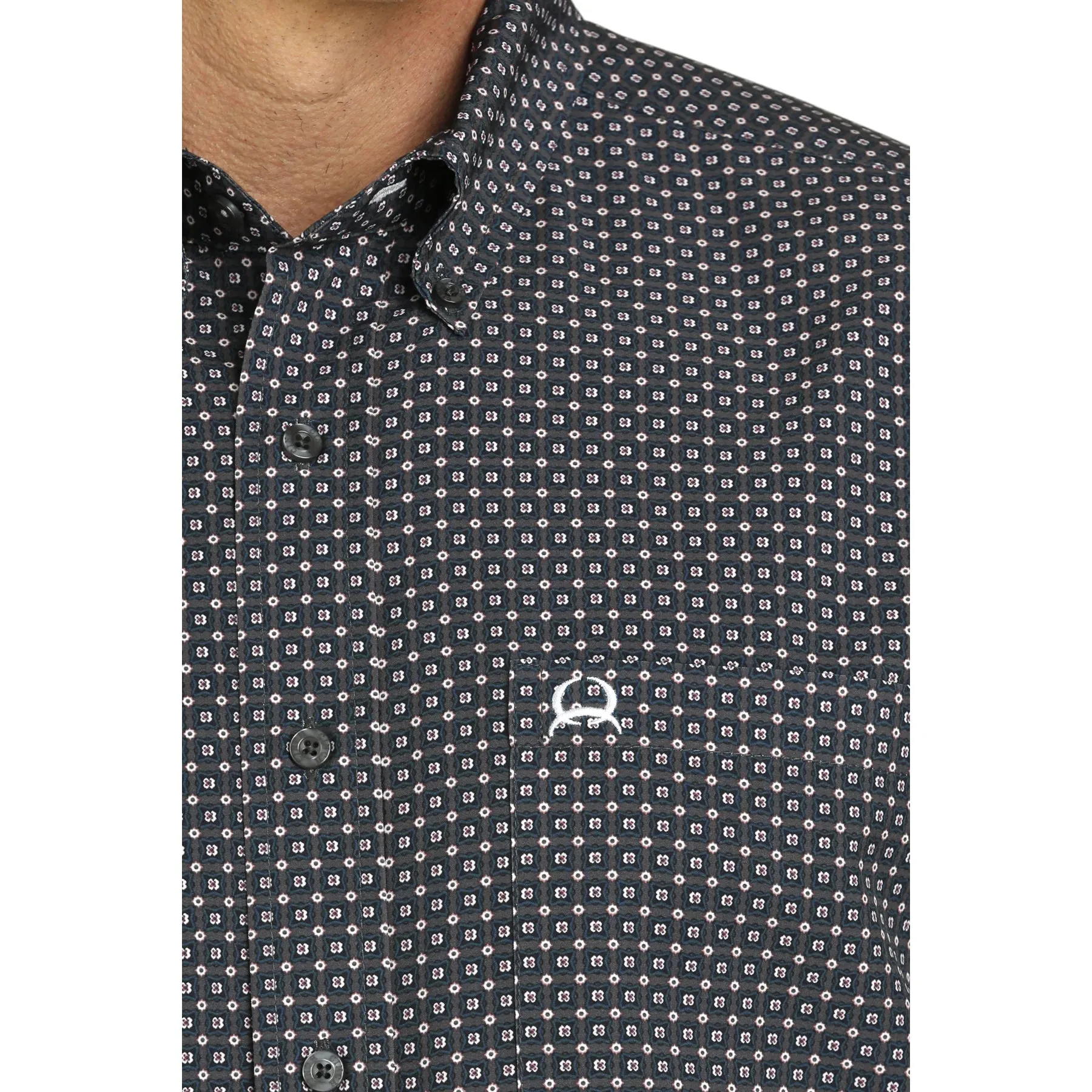 Men's Cinch Checkered Print Arenaflex Button Shirt - Charcoal