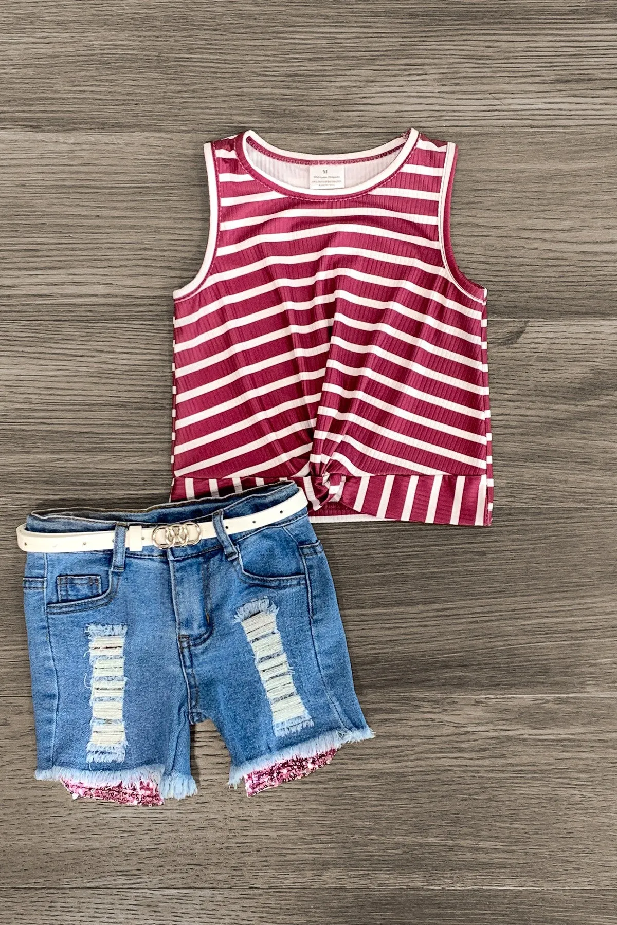 Plum Striped Denim Short Set