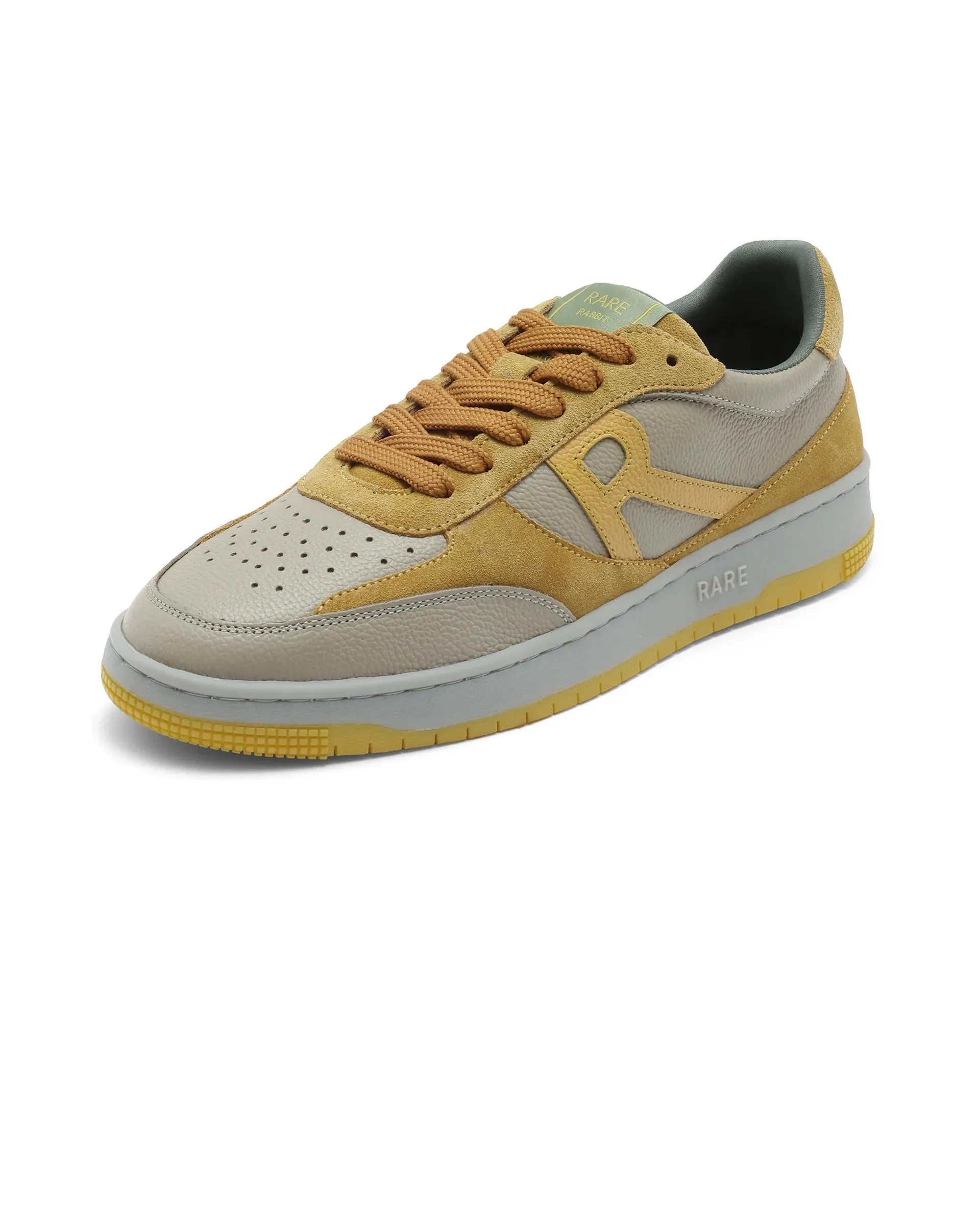 Rare Rabbit Men's Parallax Sage/Yellow Genuine Suede Colorblock Low-Top Lace-Up Sneaker Shoes