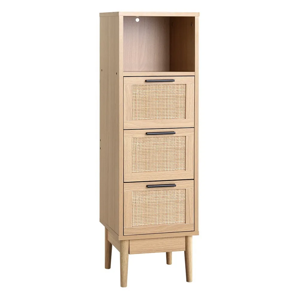 Rattan Chest of Drawers with Shelf and Wood Legs - Artiss