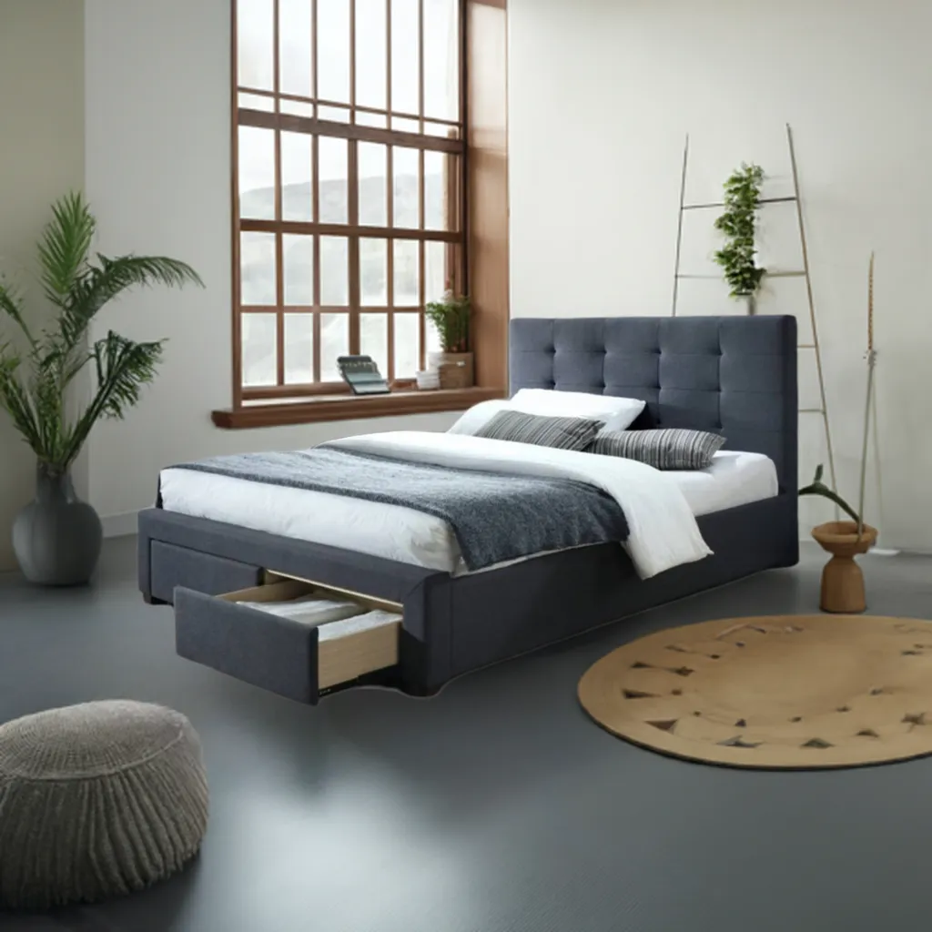 Rhodes Upholstered Double Bed Storage -Mid Grey