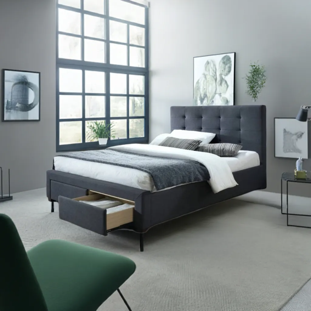 Rhodes Upholstered Double Bed Storage -Mid Grey