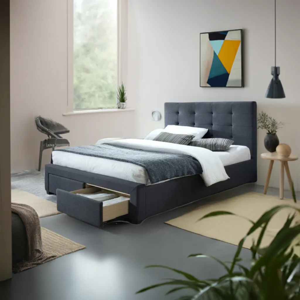 Rhodes Upholstered Double Bed Storage -Mid Grey