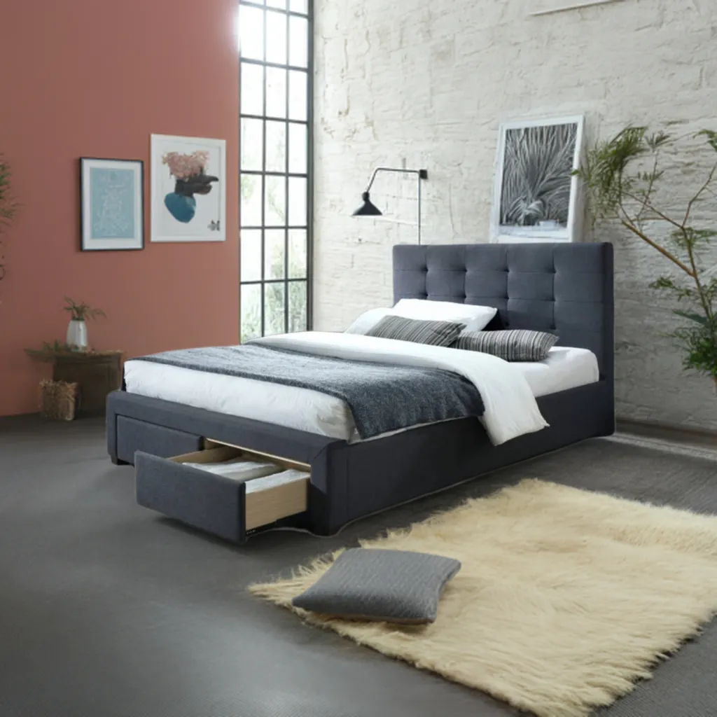 Rhodes Upholstered Double Bed Storage -Mid Grey