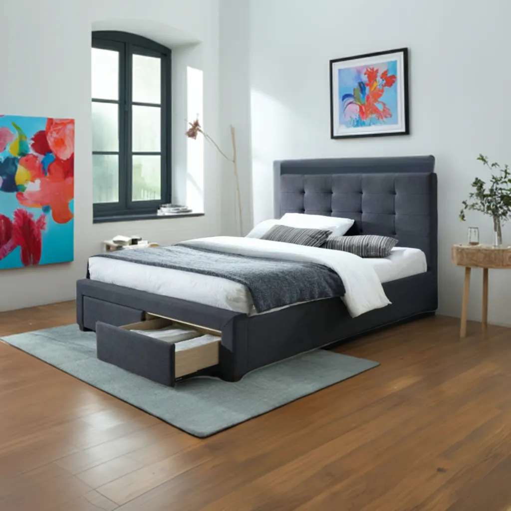 Rhodes Upholstered Double Bed Storage -Mid Grey