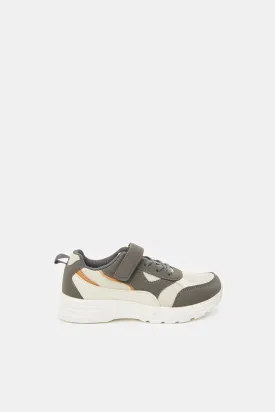 Senior Boys Beige Material Block Chunky Trainer