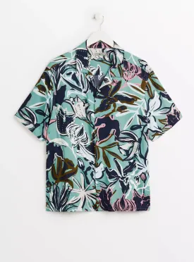 Tu Teal Floral Print Short Sleeve Mens Shirt