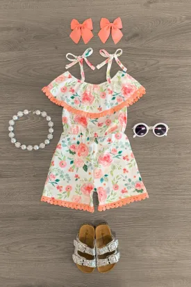 White Rose Off The Shoulder Tie Romper