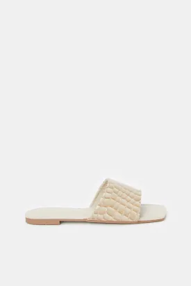 Women Beige Croc Embossed Mule