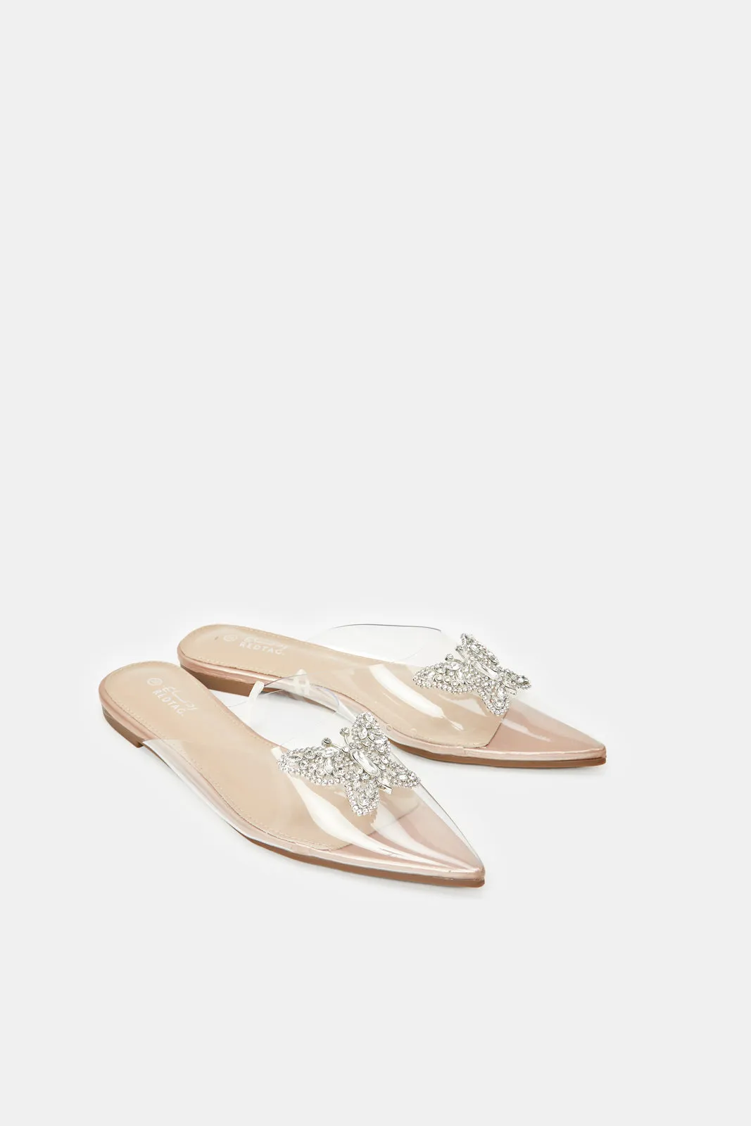 Women Clear Butterfly Embellishment Mule