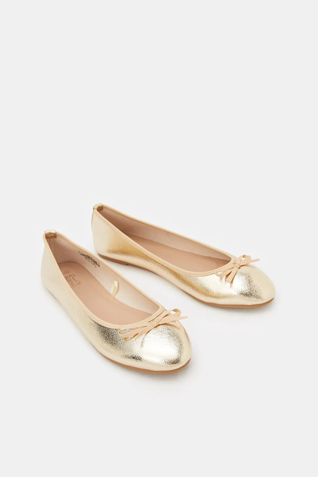 Women Gold Bow Trim Ballerina