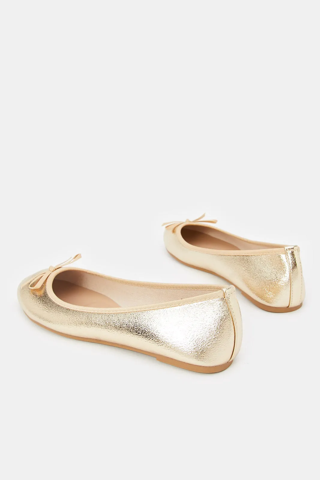 Women Gold Bow Trim Ballerina