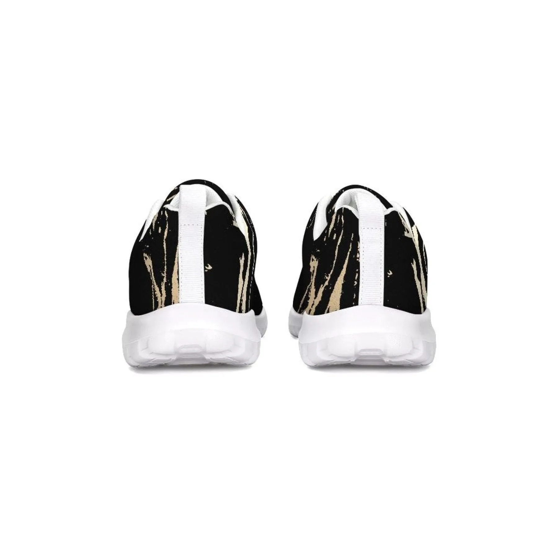 Womens Sneakers - Black And Gold Swirl Style Canvas Sports Shoes /