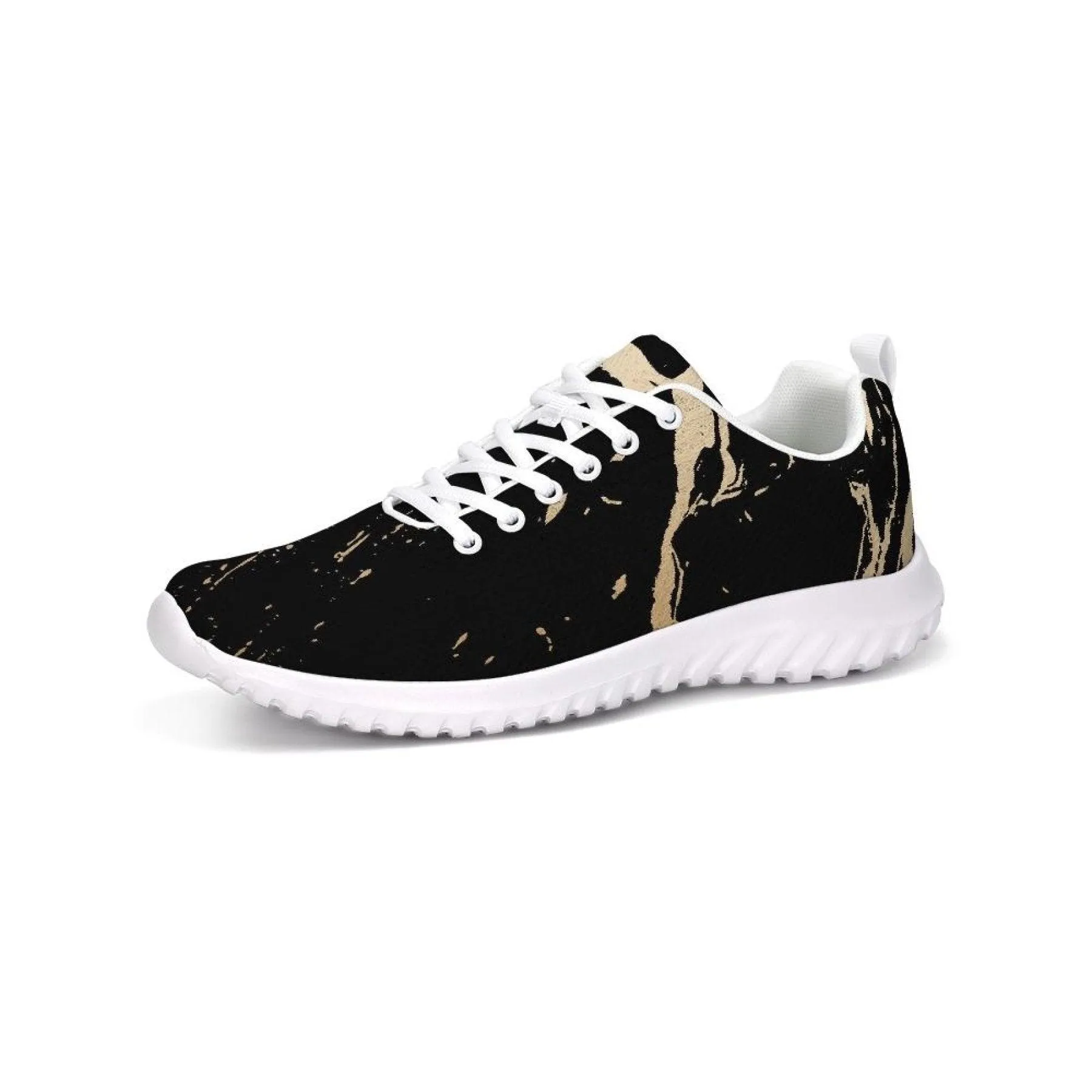 Womens Sneakers - Black And Gold Swirl Style Canvas Sports Shoes /